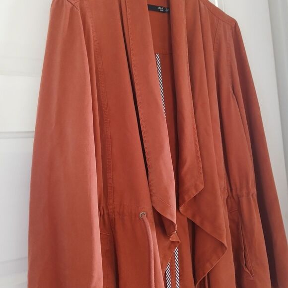 Max Jeans Military Style Drape Long Length Open Front Jacket Dusty Orange - Picture 4 of 10